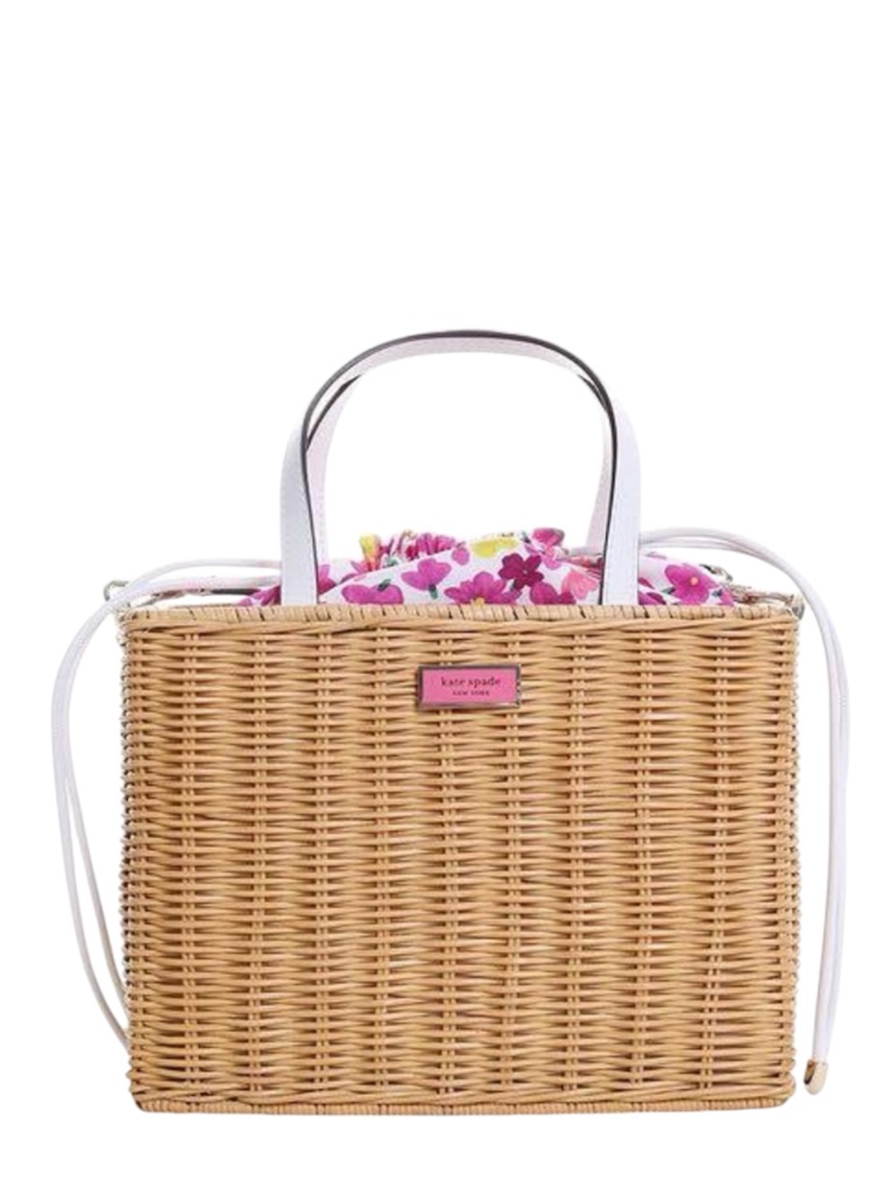 kate spade Natural Wicker Tote with Pink Floral Insert